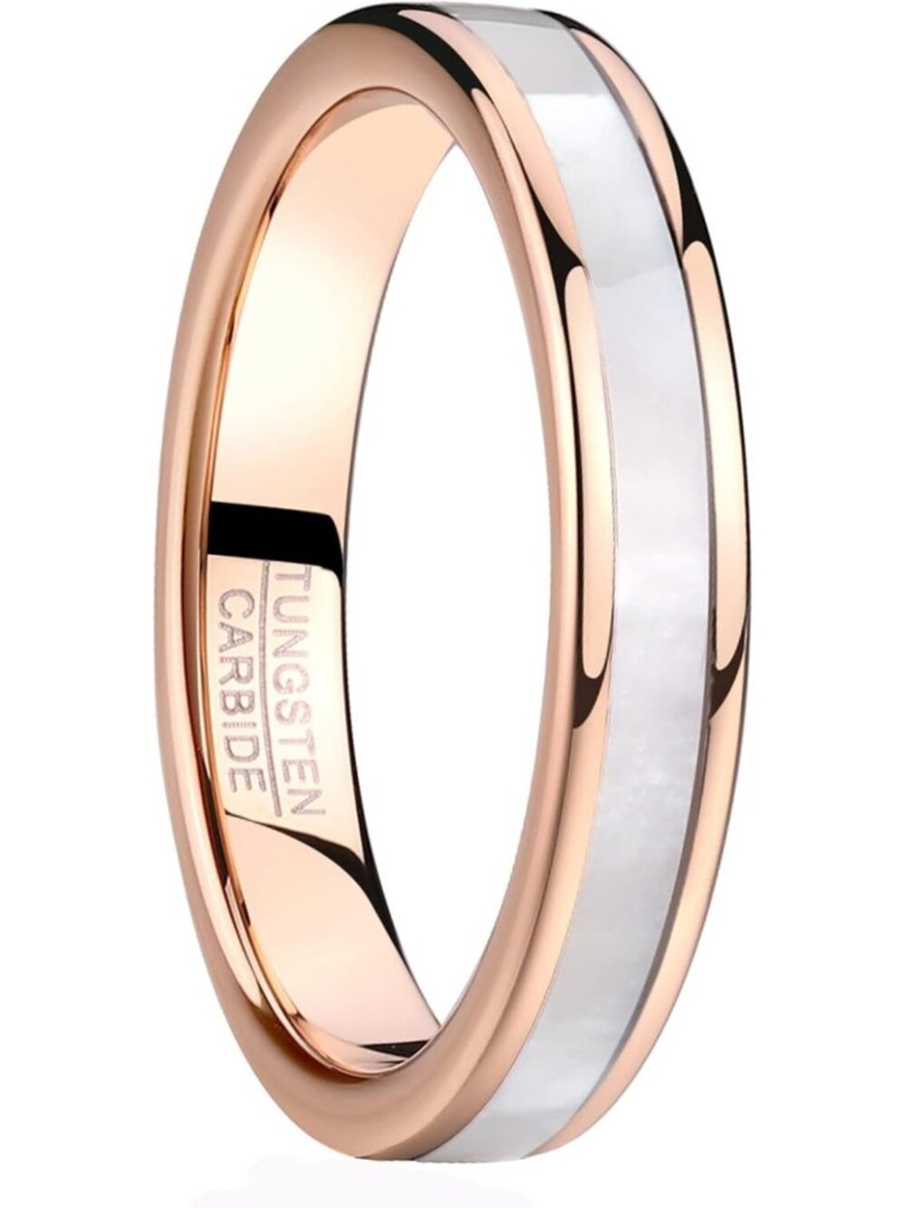 Elegant Women's Tungsten Wedding Band with Mother of Pearl Inlay - Size Options